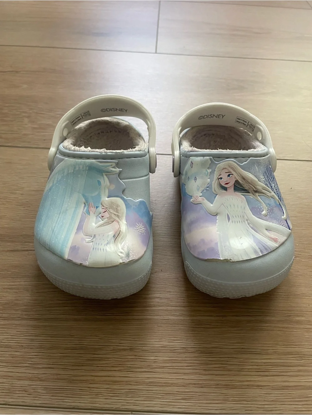 Disney Frozen Elsa Light Blue Faux-Fur Lined Slip-On Clogs Girls 9 #0232